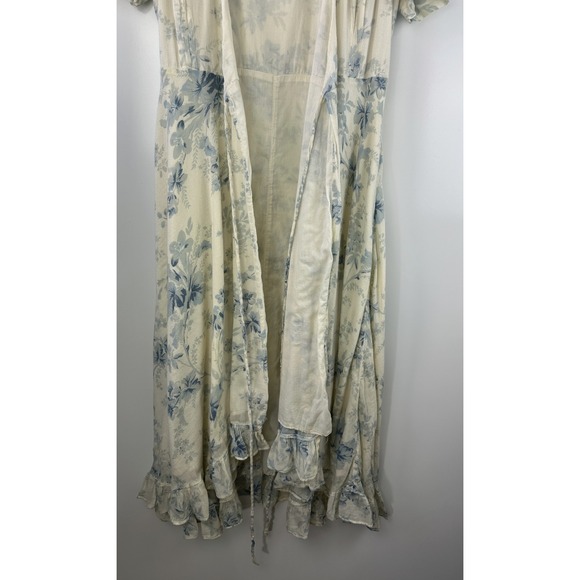 Ralph Lauren Denim & Supply Wrap Dress Blue Cream Floral Ruffle Cotton Large - Picture 8 of 15